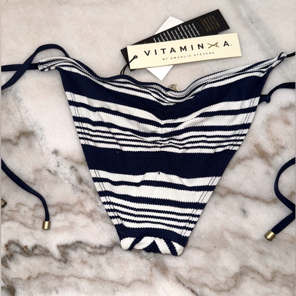 NWT Vitamin A navy/white stripe bikini bottom - Picture 2 of 9